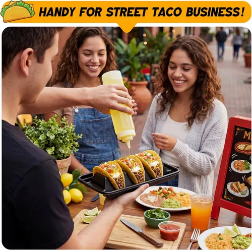 Miniatura 5 de Baderke 50 soportes desechables para tacos para fiestas, platos de tacos de plástico desechables con 3 divisores, bandeja de tacos de polipropileno