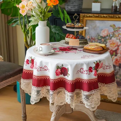 Miniatura 2 de SUTAVIA Mantel de Mesa Bordado con Encaje, Cubierta de Mesa Rectangular Estilo Granja, Mantel de Macramé Clásico Oblongo con Decoración Floral