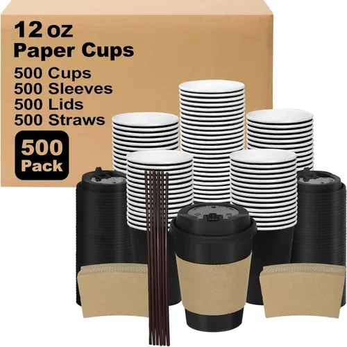Miniatura 29 de Paquete de 100 tazas de café desechables de pared ondulada corrugada de 16 onzas con tapas y pajitas, tazas aisladas resistentes para bebidas