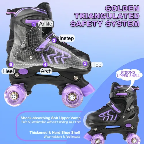 Miniatura 3 de Patines ajustables para niños pequeños con ruedas iluminadas para niños y niñas principiantes para deportes de interior y exterior Morado y negro