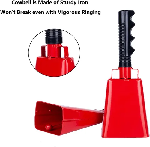 Miniatura 2 de Steel Cow Bell Noise Makers: cencerros de percusión de mano para eventos deportivos, cencerro grande de 8 pulgadas con asa para juegos de fútbol, Rad