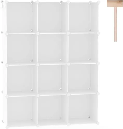 C&AHOME Organizador de almacenamiento en cubos, estantes de 12 cubos, armario de armario, estante modular de plástico para libros, ideal para Milky