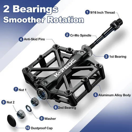 Miniatura 4 de Pedales de plataforma de bicicleta de aluminio CNC Pedales ligeros de ciclismo de carretera para bicicleta MTB BMX Negro
