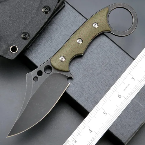 Miniatura 2 de C1116 Cuchillo de hoja fija, hoja de acero D2+mango Micarta cuchillo de supervivencia al aire libre con fundas Kydex (verde)