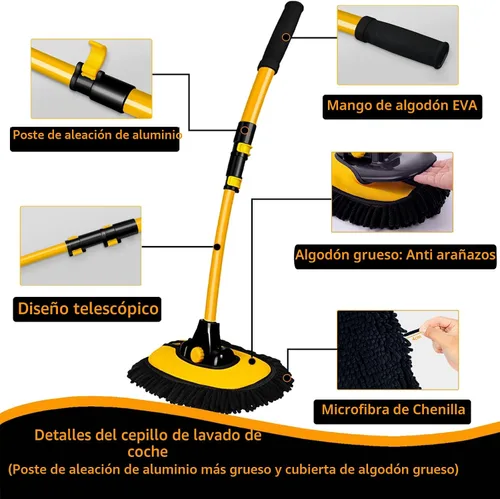 Miniatura 3 de Cepillo de Limpieza Curvo de 15° para Automóvil con Mango Telescópico Barra Larga de Aleación de Aluminio de 43" Trapeador de Lavado Para Lavar