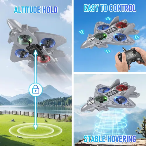 Miniatura 4 de Avión de control remoto RC Drone para niños a partir de 8 años, aviones RC de espuma para adultos y niños, juguete de avión de combate con luces