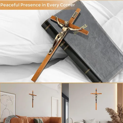 Miniatura 6 de ACHIBANG Crucifijo de pared católica – Cruz de Jesús de madera de 10 pulgadas con INRI para pared o decoración de Pascua, regalo cristiano