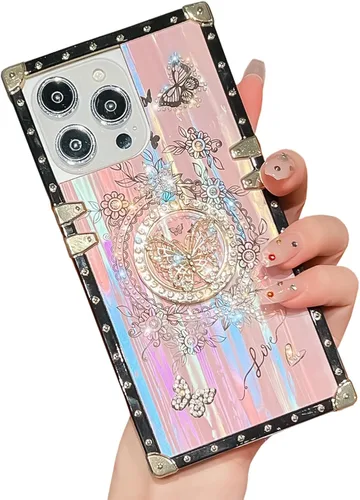 Miniatura 52 de Bonita funda compatible con Samsung Galaxy S22 Ultra, soporte plegable de lujo con diseño de mariposa brillante para mujeres y niñas, funda Blanco