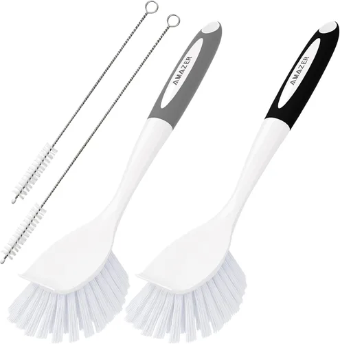 Miniatura 15 de Amazer Cepillo para platos con asa, paquete de 2 cepillos de cocina para limpieza, limpiador de platos con cerdas rígidas para fregadero, ollas