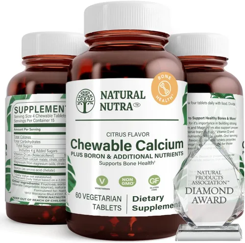 Natural Nutra Suplemento de calcio masticable para la fuerza ósea, promueve la salud muscular, ayuda a mejorar la salud de los dientes, apoyar la