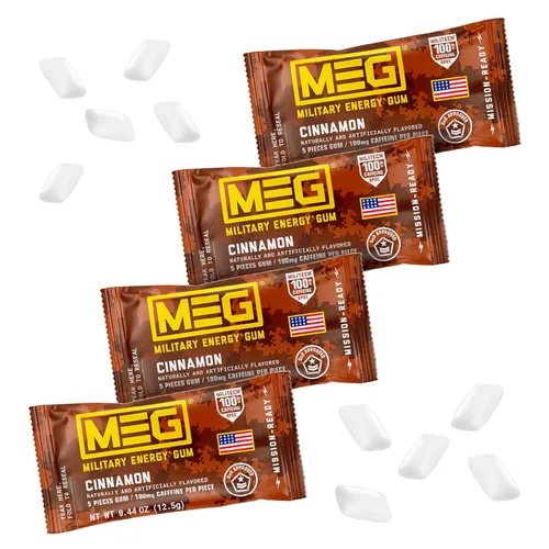 Miniatura 10 de MEG - Goma de mascar de energía militar 100 mg de cafeína por pieza + aumenta la energía + aumenta el rendimiento físico + paquete de 8