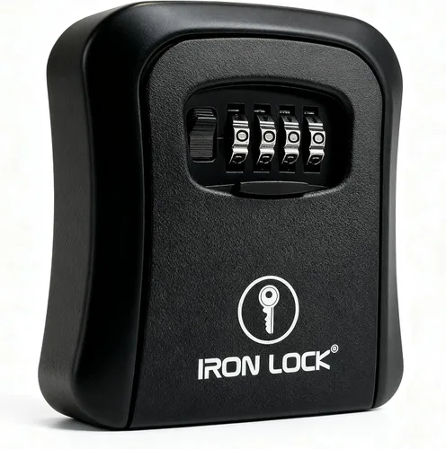 Miniatura 13 de Iron Lock® - Caja de bloqueo de llave pequeña para montaje en pared con código, para exteriores (negro) 10,000 resettable combos, no app or dead