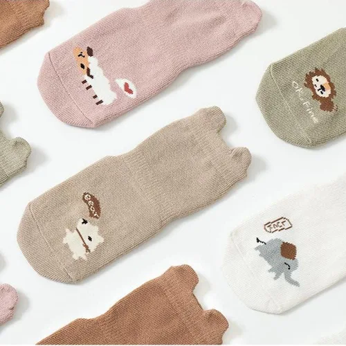 Miniatura 8 de Exegawe Calcetines antideslizantes para niños pequeños, bonitos calcetines de bebé con puños de cuello redondo, 5 pares