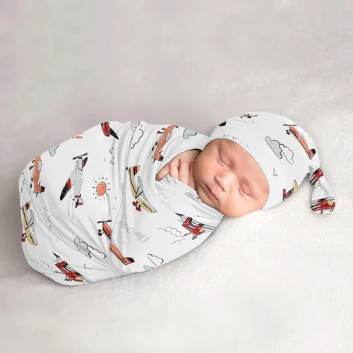 Miniatura 8 de Sweet Jojo Designs Juego de 2 gorros de béisbol para bebé, saco de dormir de punto elástico para bebé, recién nacido, saco de dormir, saco
