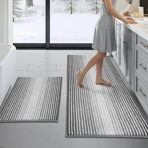 Miniatura 19 de BSICPRO Juegos de Alfombras y Tapetes para Baño, Juego de Alfombra de Baño de Felpilla Gruesa Absorbente de 2 Piezas Antideslizante, Tapetes Suaves
