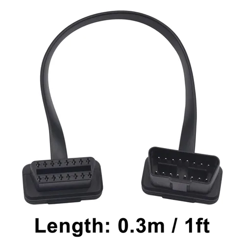 Miniatura 7 de Duttek Cable de extensión OBD2 plano delgado de 1 pie/11.8 in, 16 pines macho a hembra OBD II extensor de puerto para escáner de diagnóstico, lector