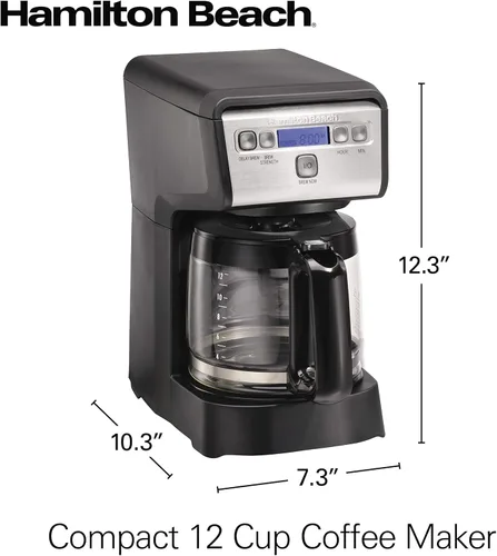 Miniatura 8 de Hamiton Beach - Cafetera de goteo programable compacta de 12 tazas con jarra de vidrio de burosilicato sin goteo, apagado automático de 2 horas