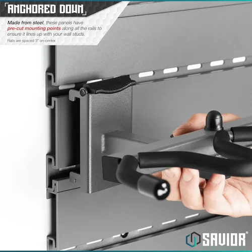 Miniatura 3 de Savior Equipment Sistema de rack de pared de acero resistente, paneles de pared de acero resistente, almacenamiento de montaje en pared, 5 o 10 Gris