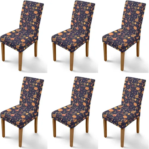 Miniatura 69 de Rnyleeg Thanksgiving Chair Covers for Living Room No Arms Turkey Pumpkin Stretch Dining Chair Covers Set of 6 Soft Washable Kitchen Chair Protector