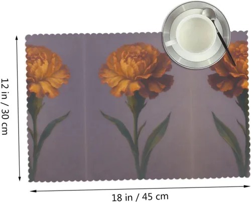 Miniatura 2 de Rectangular Placemats Set of 4, Heat Resistant Dusk Carnation Printed Kitchen Dining Table Mats