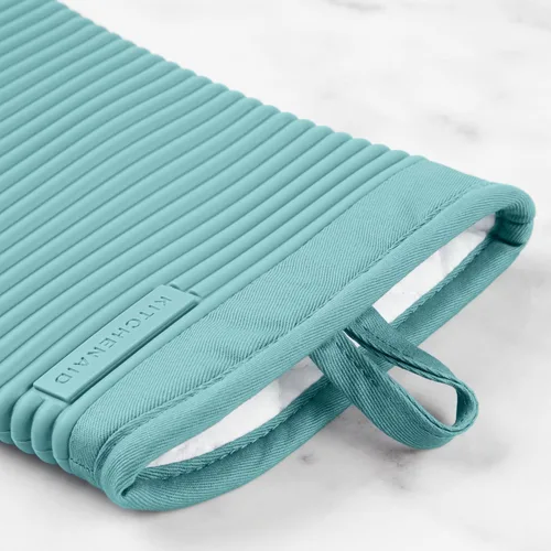 Miniatura 5 de KITCHENAID Juego de 2 guantes de horno de silicona suave acanalados, 7.5 x 13 pulgadas, agua mineral aguamarina Agua mineral Aqua