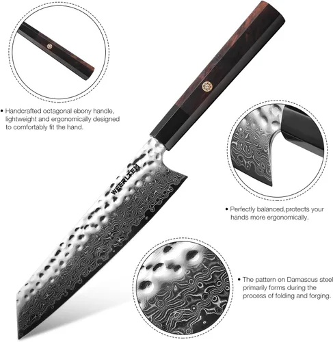 Miniatura 4 de Kiritsuke - Cuchillo de chef de 8 pulgadas, forjado a mano de 67 capas VG10 de acero de alto carbono, cuchillo de chef japonés de Damasco martillado