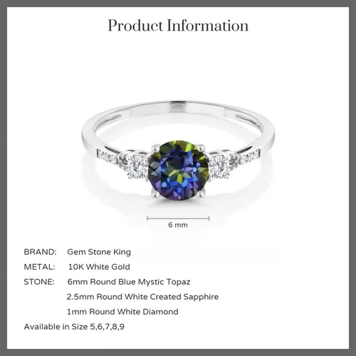 Miniatura 103 de Gem Stone King Anillo de compromiso de 3 piedras preciosas redondas de oro blanco de 10 quilates con piedra natal de 0.236 in con piedra natal