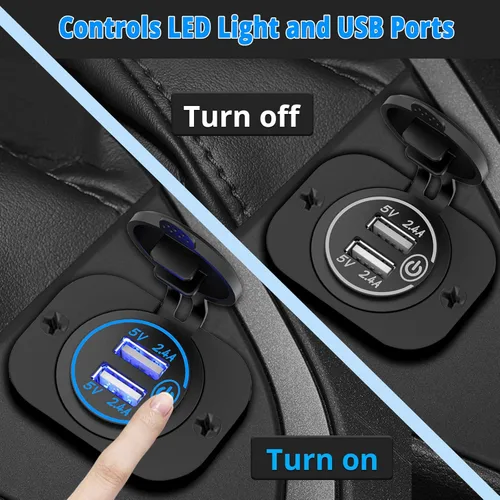 Miniatura 2 de Toma USB Doble de 12V Salida Marina con Interruptor Puerto USB para Carrito de Golf Montaje de Cargador de Coche de 12 Voltios DC Adaptador