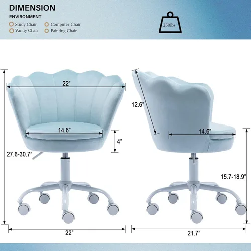 Miniatura 2 de Silla de escritorio de terciopelo para niños, silla ergonómica ajustable para computadora con ruedas, bonita silla tapizada, sillas giratorias