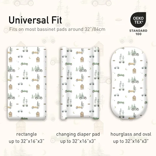 Miniatura 5 de Gllquen Baby Sábanas para Moisés Paquete de 4, Sábana Ajustable Transpirable y Acogedora para Colchón, Cuna de Viaje Elástica con Patrón de Moda