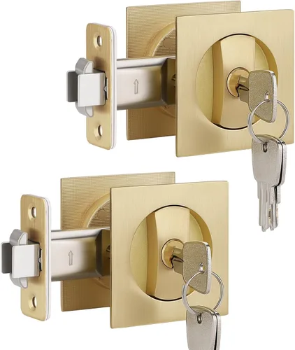 Miniatura 15 de Paquete de 6 manijas de puerta de paso para pasillo o armario, manijas interiores de latón satinado sin llaves, manijas de puerta interiores doradas