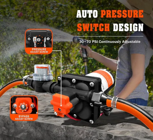 Miniatura 4 de [Versión mejorada] Bomba de agua de diafragma autocebante de 12 V CC, 30-70 PSI ajustable continuamente, flujo de agua de 6.0 GPM, bomba de agua