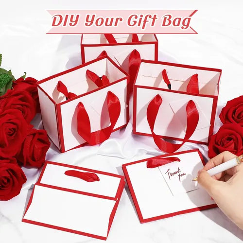 Miniatura 4 de Yeaqee 50 mini bolsas de regalo de papel metálico con asa de 4.75 x 2.25 x 4 pulgadas, pequeña bolsa de regalo para bricolaje, etiqueta de Blanco
