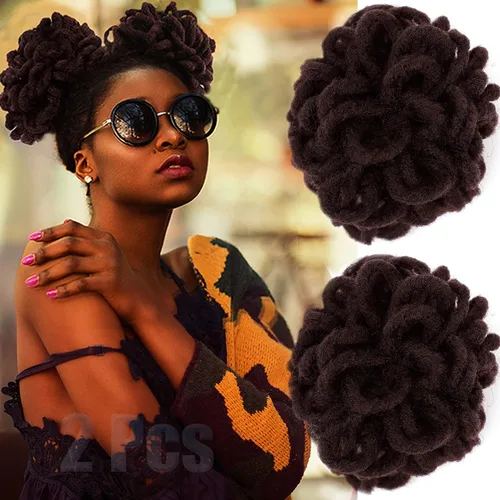 Miniatura 21 de DreadLock Moño Loc Moño de Pétalo Moño Afro High Puff Peluca de Cola de Caballo con Cordón Sintética Locs Falsos Moño de Cabello Cola de Caballo