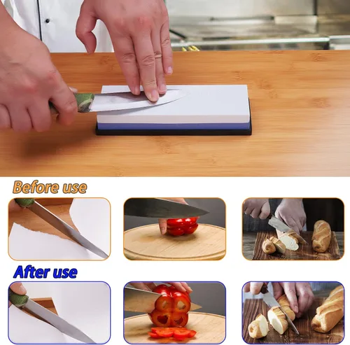 Miniatura 6 de Whetstone - Juego de afilador de piedra de agua de alta calidad, grano 1000/3000, afilador de cuchillos perfeccional, juegos de piedra húmeda
