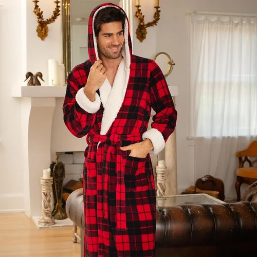 Miniatura 3 de Alexander Del Rossa . Albornoz de forro polar con capucha para hombre