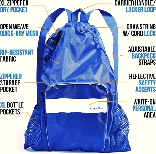 Miniatura 3 de Athletico - Bolsa de malla para piscina, con compartimentos para contenidos húmedos y secos ideal para natación, playa, campamento y más.
