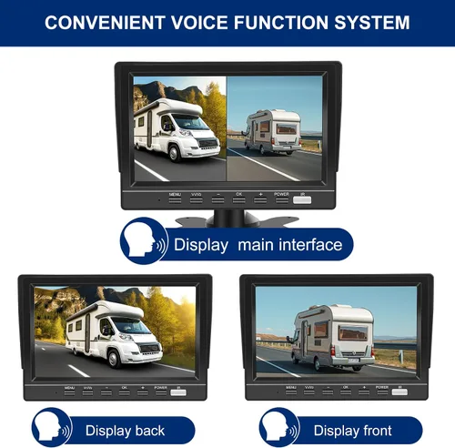 Miniatura 3 de Cámara de respaldo dual RV de 7 pulgadas, pantalla 4K, grabación en bucle, sistema de control de voz IP68, cámara de visión trasera nocturna