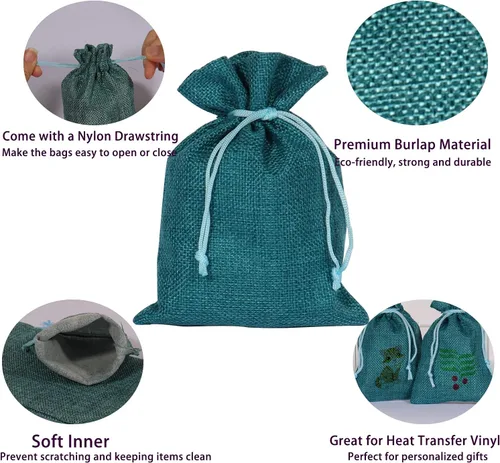 Miniatura 4 de 50 bolsas de arpillera con cordón, pequeñas bolsas de regalo de lino, bolsas de joyería de yute para recuerdos de boda, fiestas, manualidades