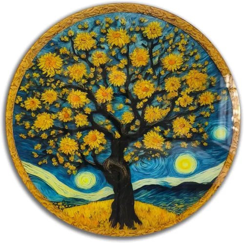Miniatura 13 de Árbol de la vida, arte de pared de vidrio templado, pintura abstracta para pared, decoración del hogar, regalo de inauguración de la casa, colgantes
