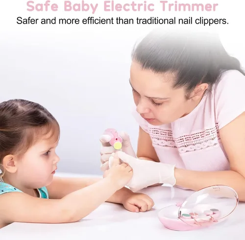 Miniatura 6 de Cortauñas eléctrico para bebé, cortaúñas recargable, juego de manicura con 6 cabezales de molienda para niños pequeños, recién nacidos (rosa)