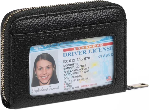 SENDEFN Cartera de cuero para mujer, con bloqueo RFID, pequeñas carteras compactas, titular de la tarjeta de crédito con ventana de identificación
