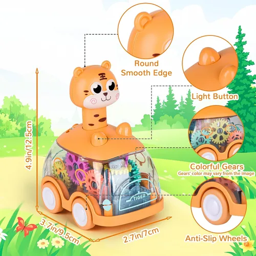 Miniatura 2 de Coches de juguete para bebés, auto de prensa y marcha para niños pequeños, juguetes iluminados, regalos de cumpleaños para niños y niñas, jirafa