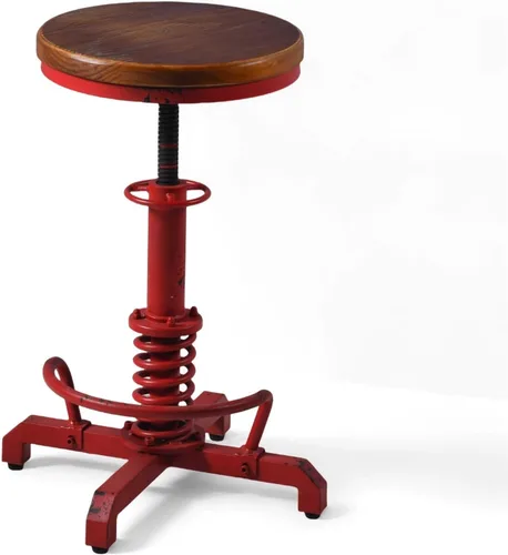 Topower Industrial Retro Vintage Farm Asiento de madera Tractor Taburete Cocina Giratorio Altura Ajustable Taburete de bar Rojo Antiguo