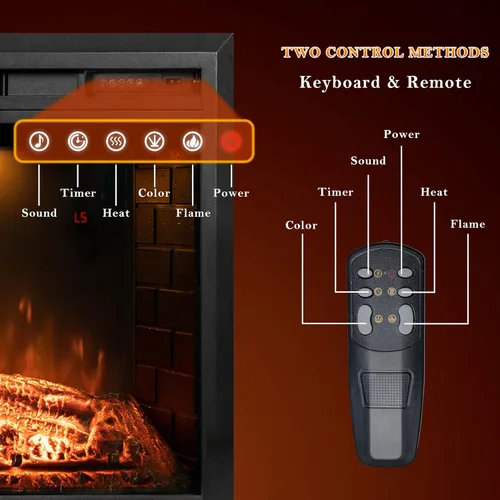 Miniatura 2 de Inserto eléctrico para chimenea de 22" de ancho, chimenea eléctrica de pared con control remoto, troncos realistas y sonido de chisporroteo