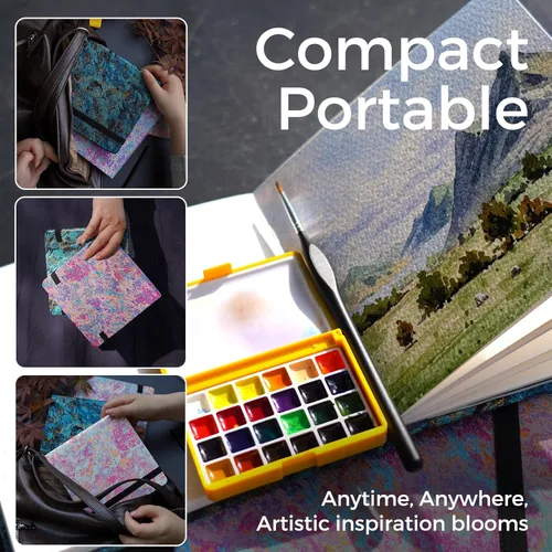 Miniatura 6 de Funto Cuaderno de acuarela, 6.3x6.3, paquete de 2, 24 hojas cada uno, 100% algodón prensado en frío, 300 g/m²/140 lb, bolsillo de papel