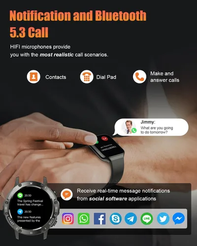 Miniatura 2 de Relojes inteligentes militares para hombres (respuesta/hacer llamadas), reloj de fitness HD de 1.39 pulgadas, monitor de sueño de frecuencia