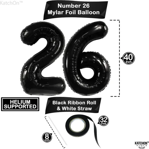 Miniatura 4 de KatchOn, Globos gigantes del número 26, color negro, 40 pulgadas, globos negros de cumpleaños del número 26 para decoración de cumpleaños de 26
