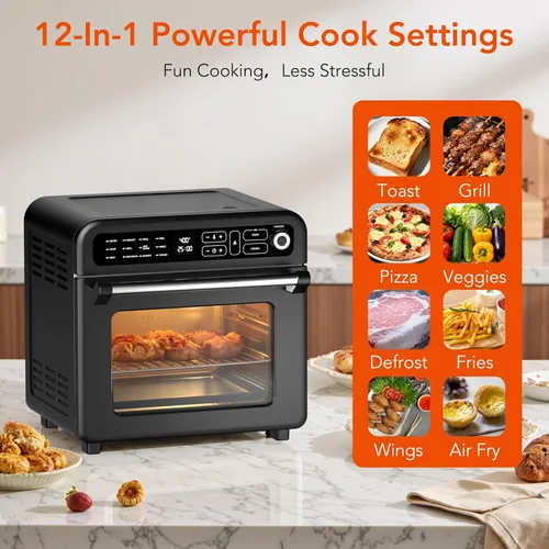 Miniatura 5 de WAA Horno tostador con freidora de aire, combo de horno tostador de 19 cuartos de galón, encimera digital 12 en 1, tostado de convección natural