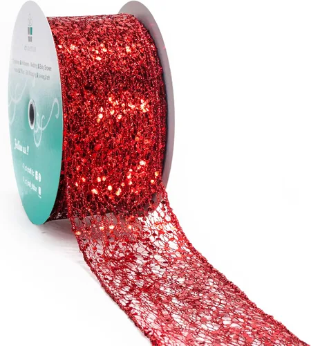 Miniatura 25 de Cinta con alambre de malla brillante con purpurina de 6 x 10 yardas, color negro para decoración del hogar, lazo para envolver regalos